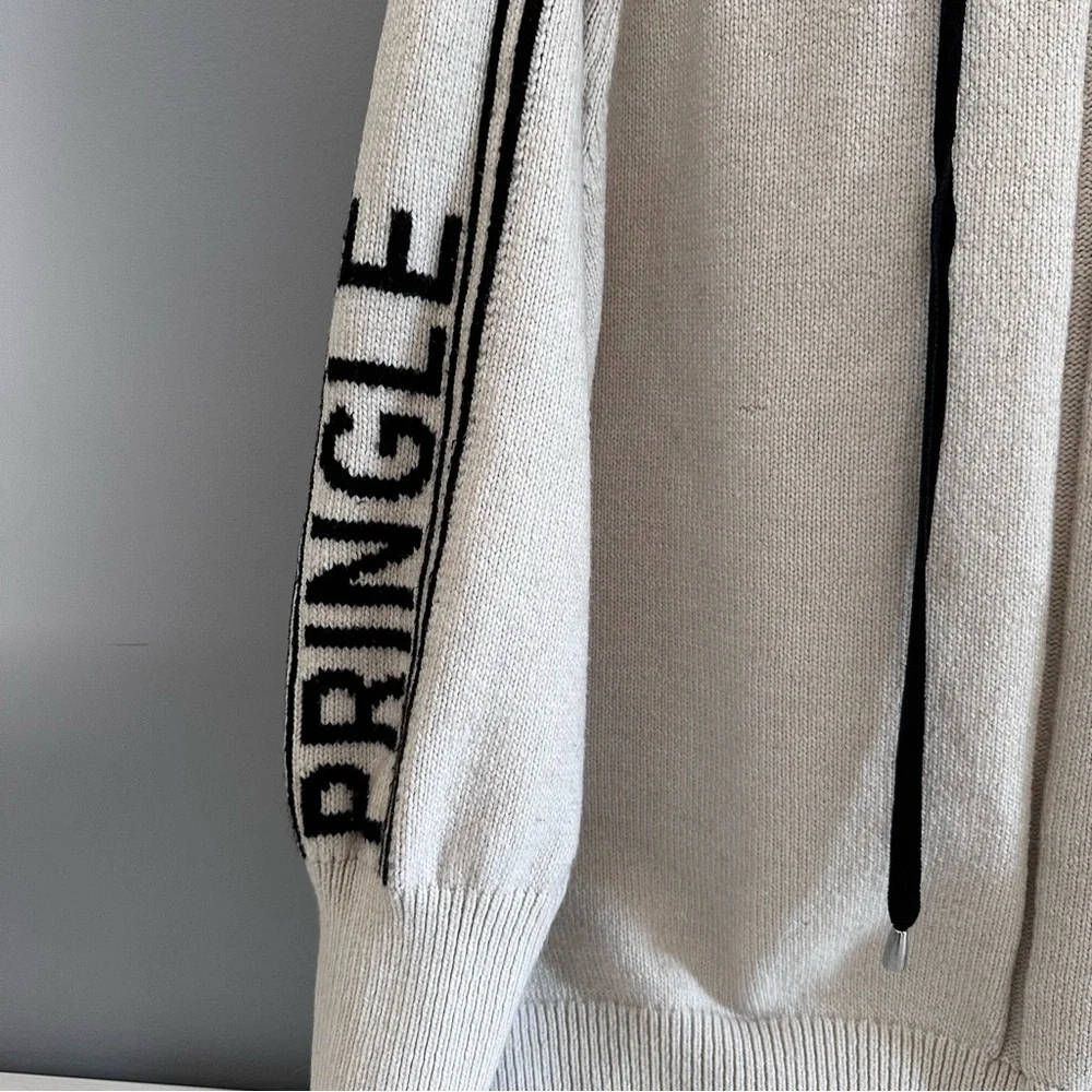 Pringle of Scotland x H&M Oversized Hoodie Sweater Wool Blend Cream & Black XL - Picture 5 of 13
